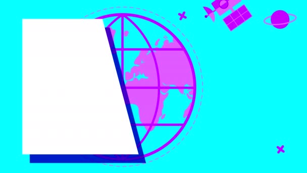 Smyčková Animace Kreseb Tématem Prostoru Globem Satelitem Modrém Pozadí Plochá — Stock video