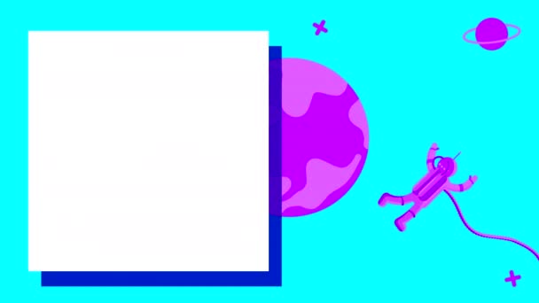 Циклічна Анімація Малюнків Темою Простору Глобусом Супутником Синьому Фоні Плоска — стокове відео
