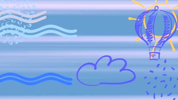 Animación Bucle Imágenes Dibujadas Movimiento Naturaleza Sobre Fondo Azul — Vídeo de stock