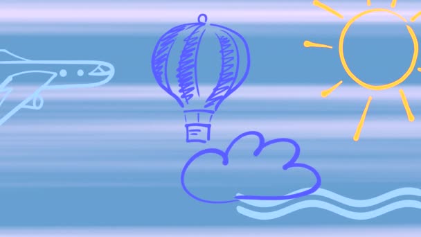Animação Loop Mover Imagens Desenhadas Natureza Fundo Azul — Vídeo de Stock