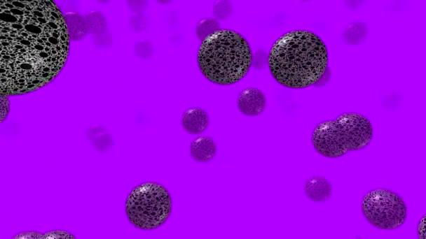 Abstract Background Jumping Rotating Dark Balls Purple Fog Close — Vídeos de Stock