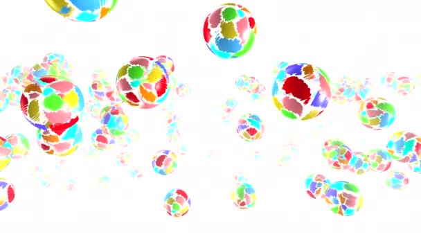 Пляжные Мячи Летать Прыгать Белом Фоне Анимация Круглых Объектов Яркими — стоковое видео