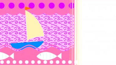 Seascape with waves, clouds and sailboat. Abstract looping animation with moving pictures.