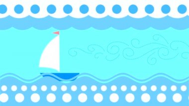 Seascape with waves, clouds and sailboat. Abstract looping animation with moving pictures.