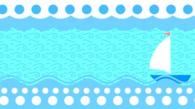 Seascape with waves, clouds and sailboat. Abstract looping animation with moving pictures.