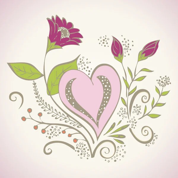 Herz mit Blumen Vektor Illustration — Stockvektor