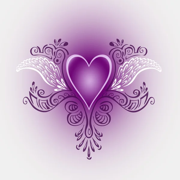 Coeur avec ornement d'ailes — Image vectorielle