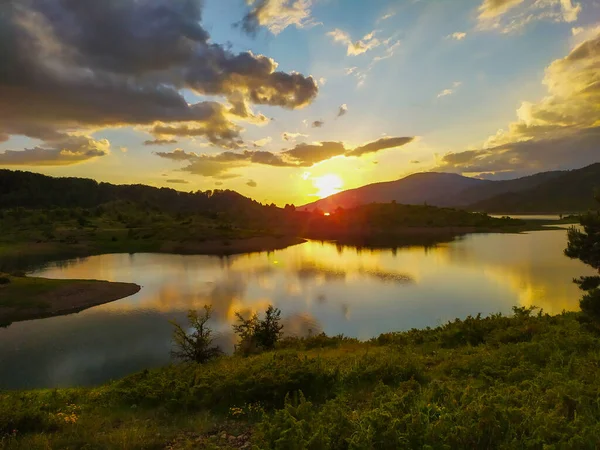 Sunset over the lake in Greece eastern europe