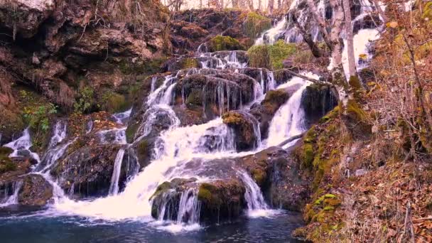 Piękny Wodospad Jesienią Rozdzielczości Niesamowita Natura Bez Ludzi Głęboko Lesie — Wideo stockowe