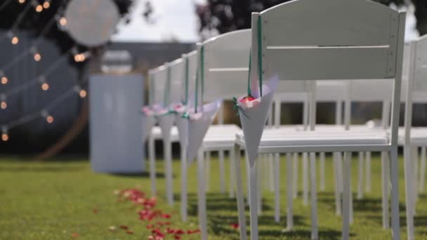 Wedding chairs in the meadow — Stock Video