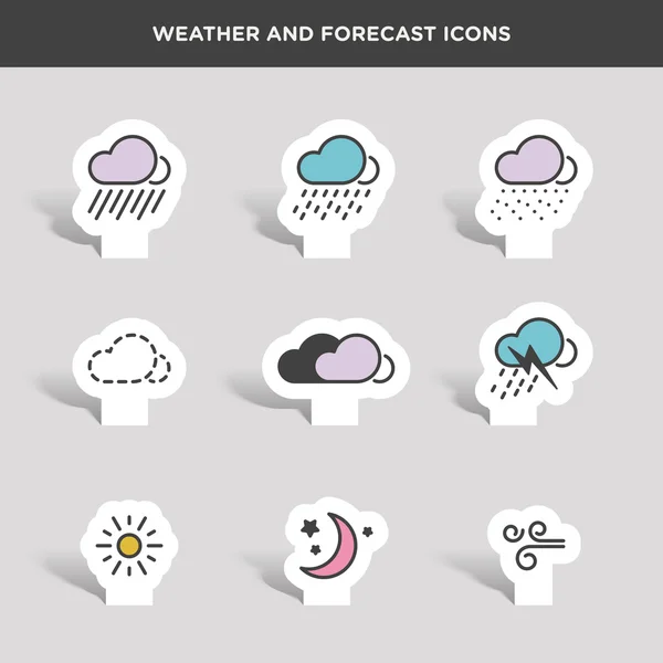 Väder och prognos ikoner set Vektorgrafik