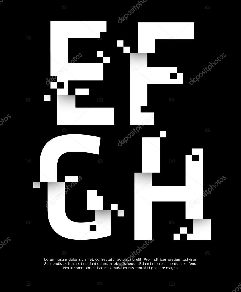 set of abstract broken font letters