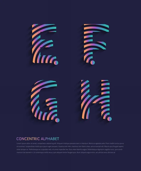 Alphabet lettres ensemble avec un design concentrique — Image vectorielle