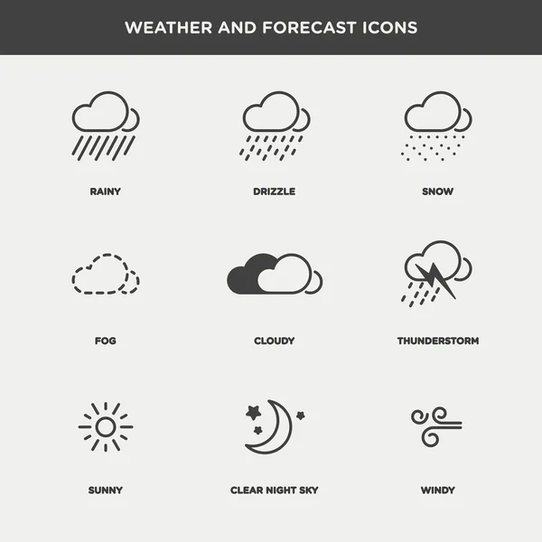 Väder och prognos ikoner set — Stock vektor