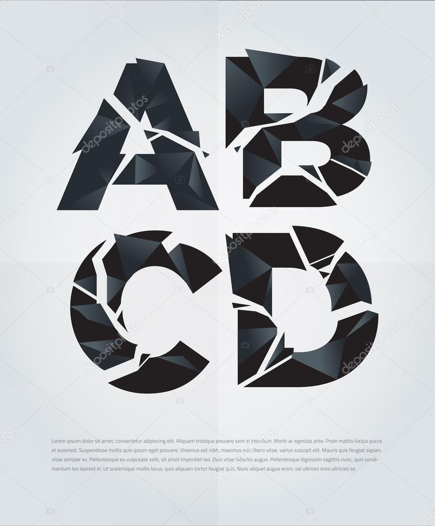 Typographic broken alphabet letters