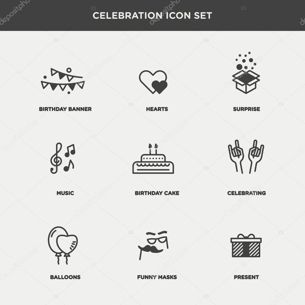 holiday and celebration icons set