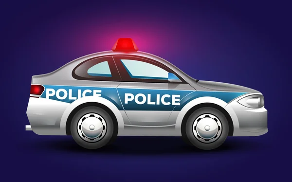 Ilustração gráfica vetorial detalhada de um carro de polícia nas cores cinza e preto azul — Vetor de Stock
