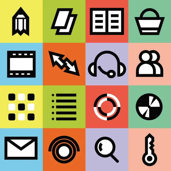 Simple vector graphic multimedia icons for web page with colorful backgrounds — Stock Vector