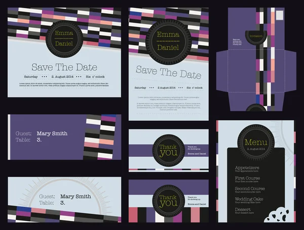 Beautiful colorful geometric identity invitation wedding card set Vector Graphics