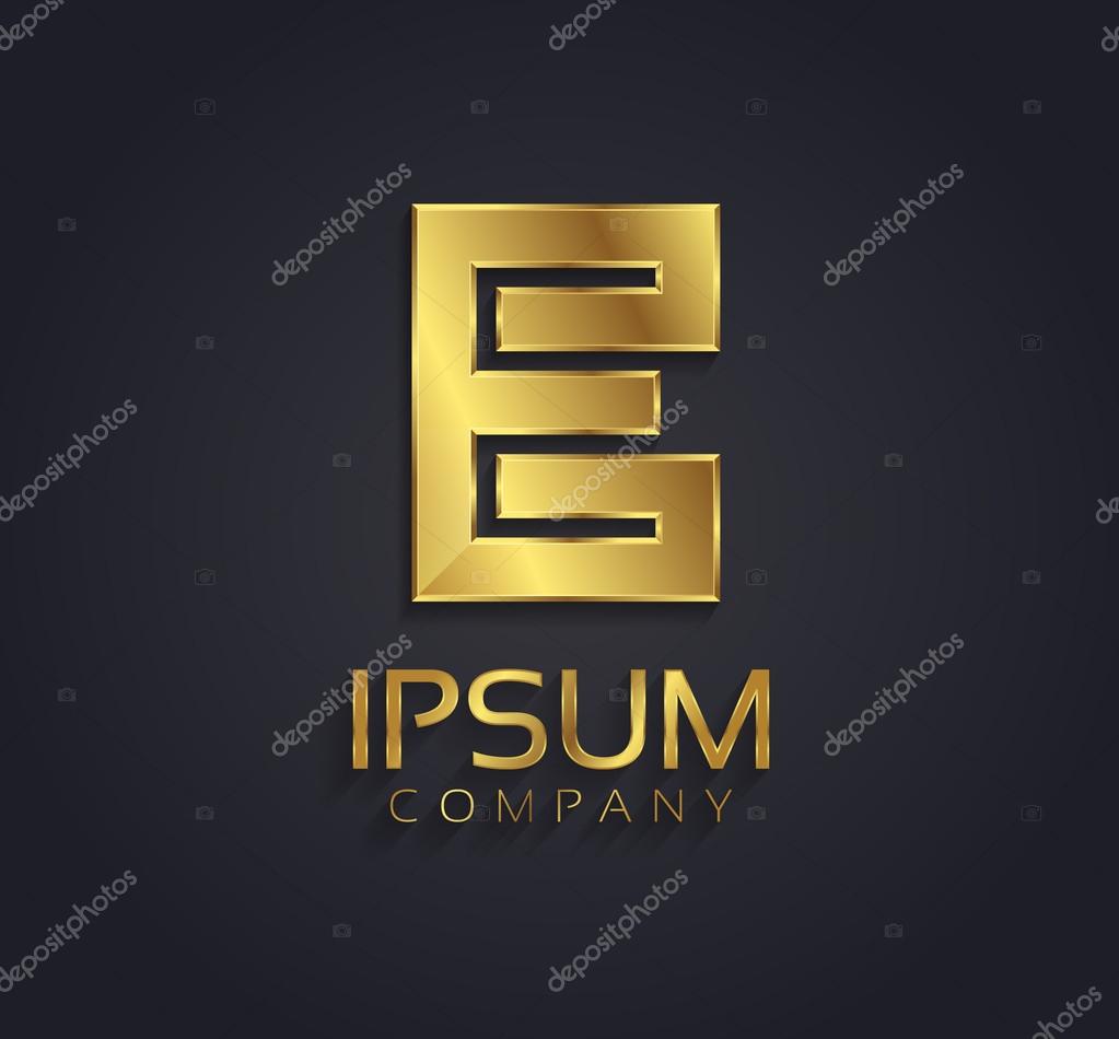 Golden metallic themed shining metallic 3D symbol capital letter E - uppercase isolated on black