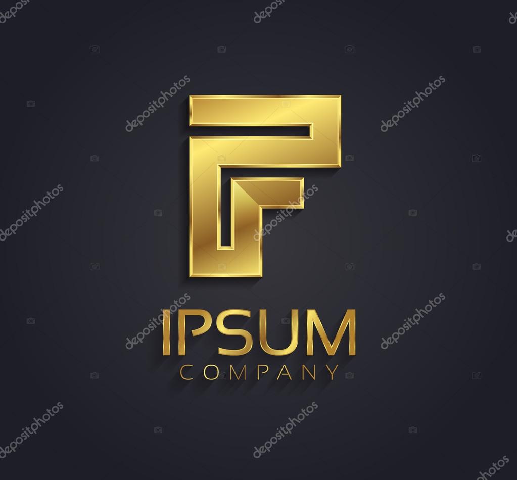 Golden metallic themed shining metallic 3D symbol capital letter F - uppercase isolated on black