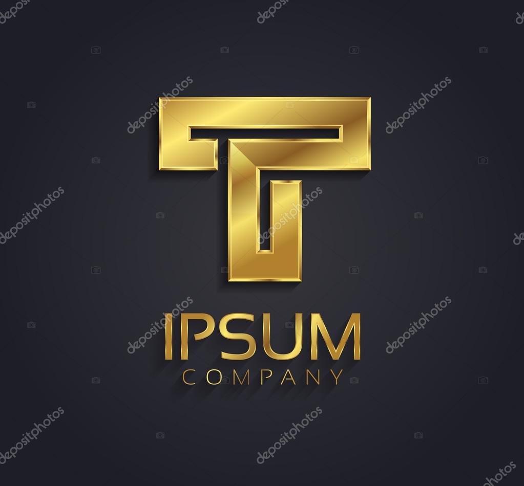 Golden metallic themed shining metallic 3D symbol capital letter T - uppercase isolated on black