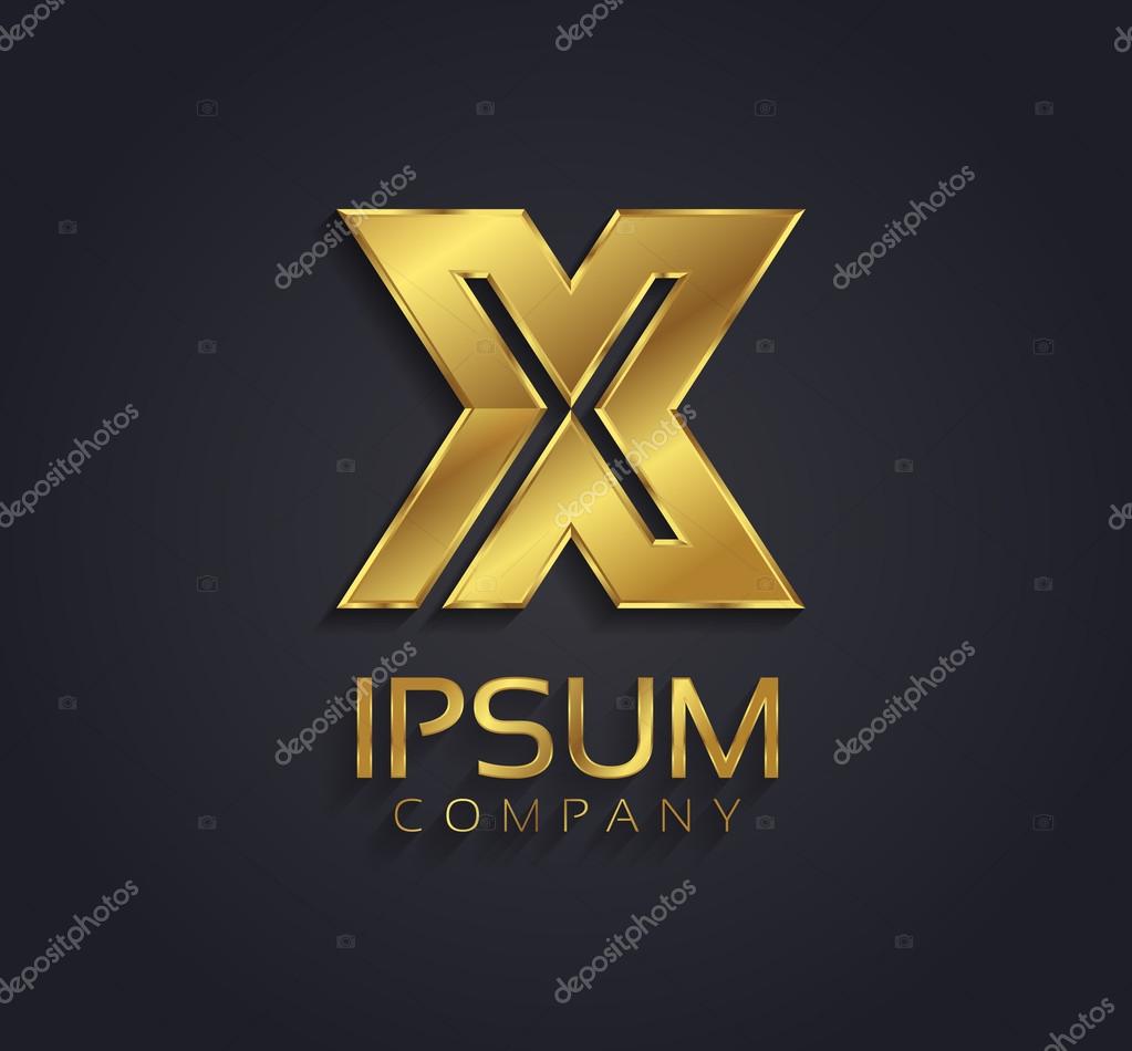 Golden metallic themed shining metallic 3D symbol capital letter X - uppercase isolated on black