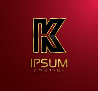 Güzel vektör grafik siyah alfabesi ile altın RIM K harfi sembolü