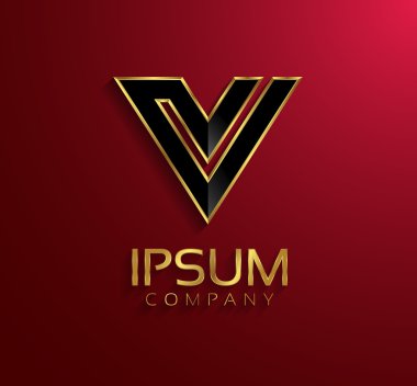 Güzel vektör grafik siyah alfabesi ile altın RIM harf V sembol