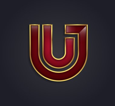 Güzel vektör grafik yakut alfabesi ile altın jant U harfi sembolü