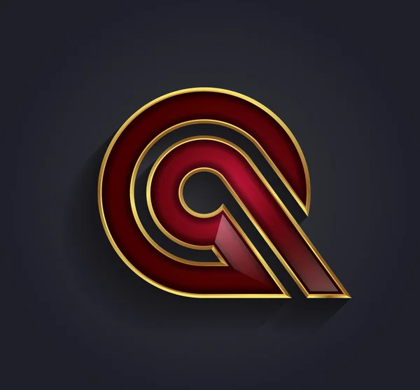 Bella grafica vettoriale alfabeto rubino con bordo oro lettera Q simbolo — Vettoriale Stock
