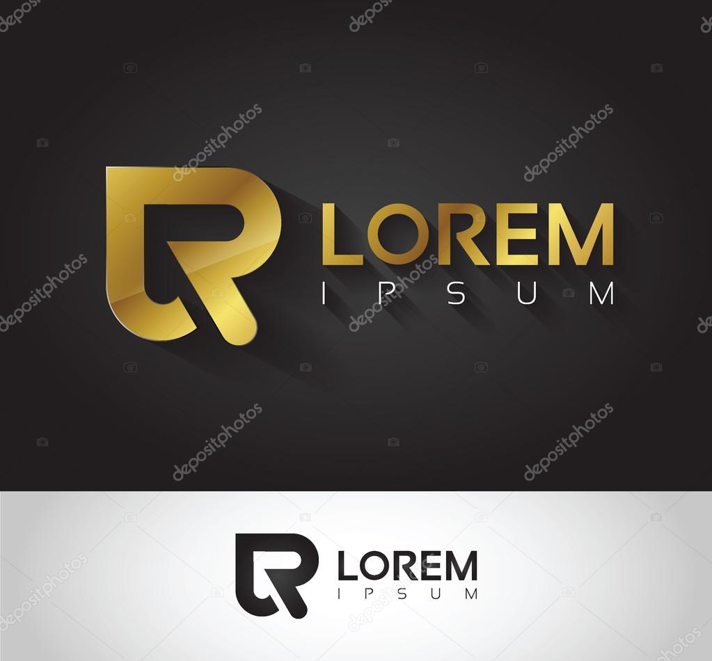 Vector graphic golden R letter symbol for your company with sample text