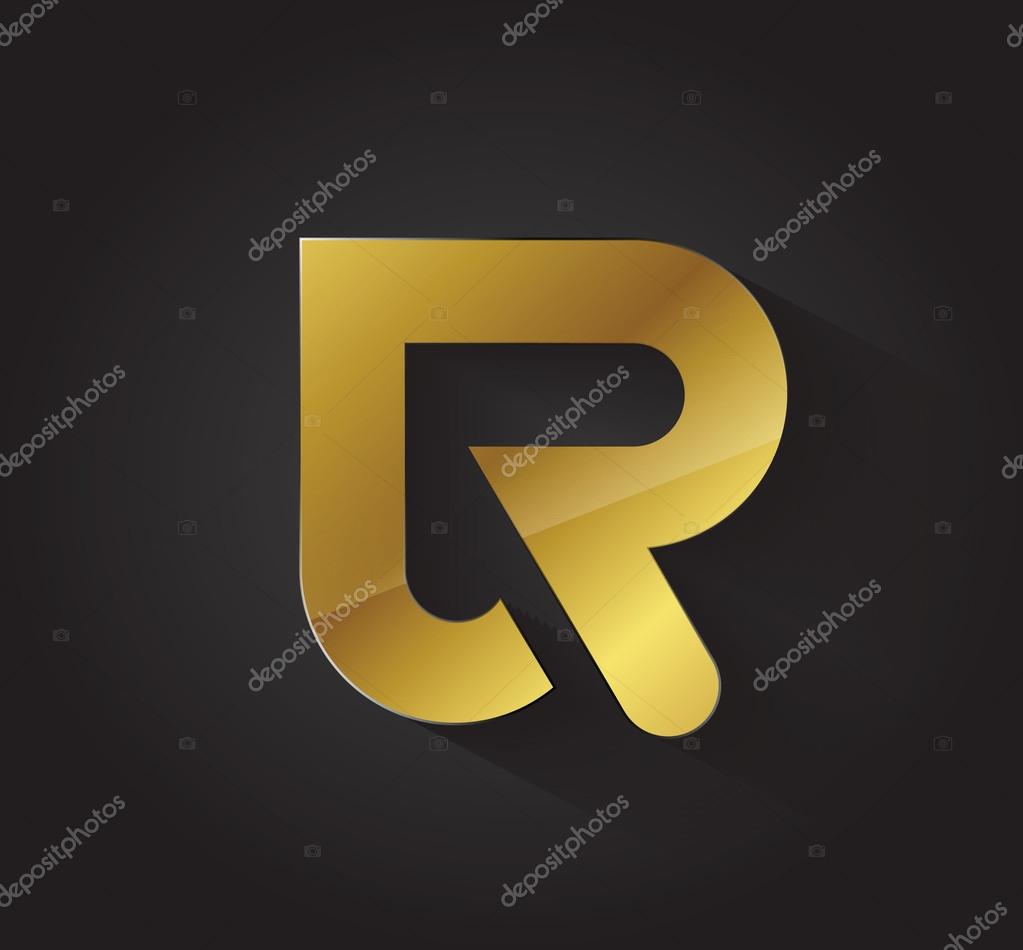 Shiny golden vector graphic element for business with an R shape