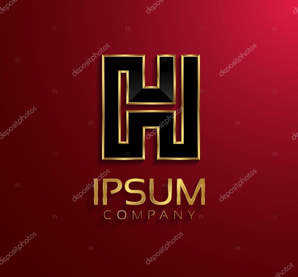Shiny golden themed metallic 3D symbol capital letter H - uppercase isolated on claret
