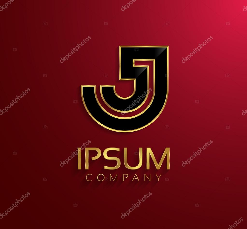 Shiny golden themed metallic 3D symbol capital letter J - uppercase isolated on claret