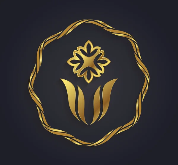 Símbolo decorativo gráfico en forma de flor de oro — Vector de stock