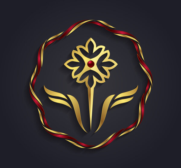 Decorative graphic gold flower shaped symbol