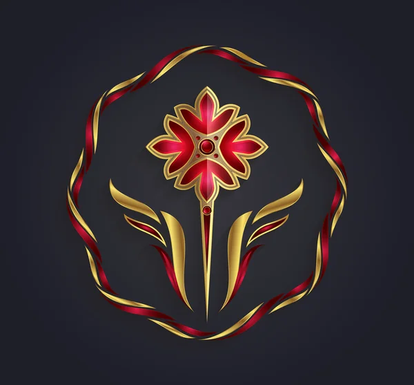 Vector grafische gouden en ruby bloem gevormde symbool met voorbeeldtekst — Stockvector