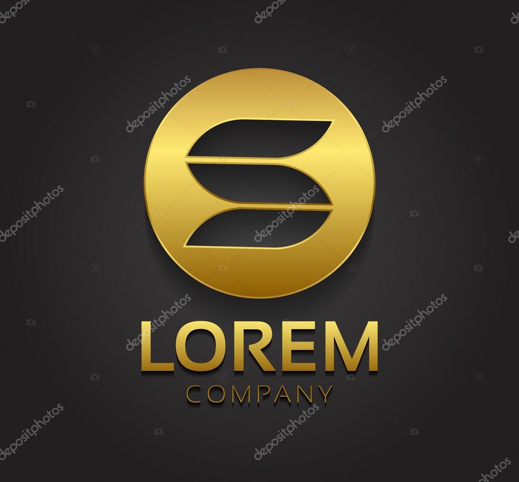 Vector graphic elegant S symbol in golden circle with sample text for your company