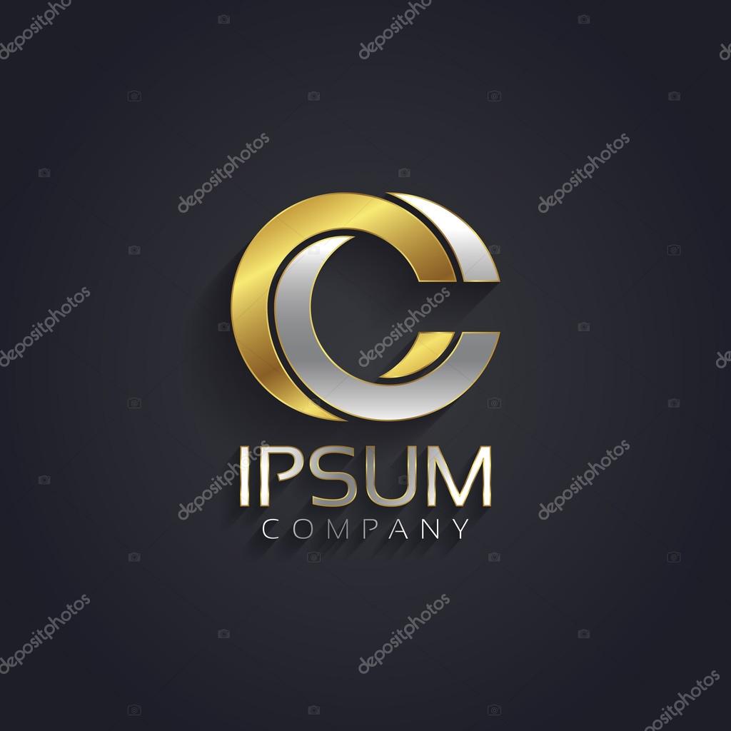 Vector graphic elegant silver and gold impossible font, symbol, alphabet, letter C