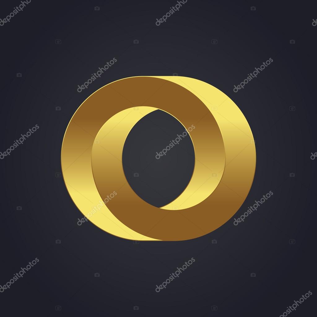 Vector graphic gold alphabet, impossible letter symbol, letter O