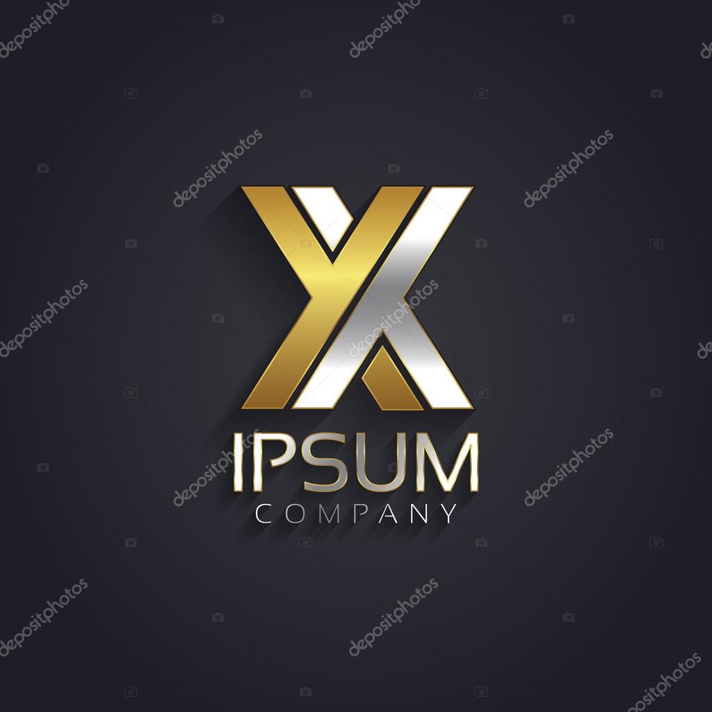Vector graphic elegant silver and gold impossible font, symbol, alphabet, letter X