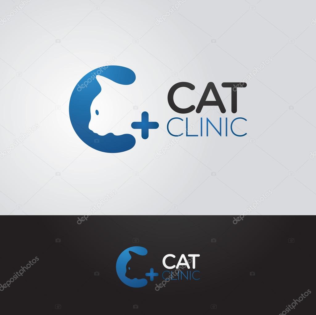 Simple and clever vector graphic Cat and C letter symbol with sample text