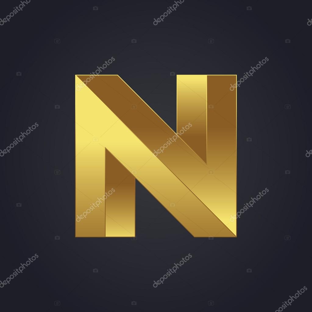 Vector graphic gold alphabet, impossible letter symbol, letter N
