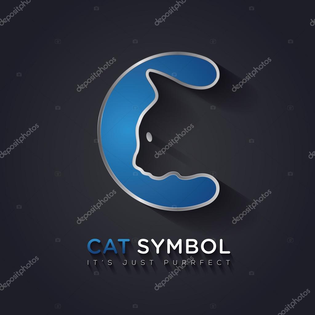 Simple and clever vector graphic Cat and C letter symbol with sample text
