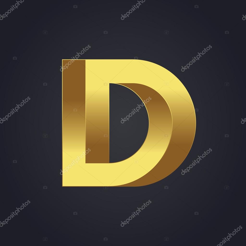 Vector graphic gold alphabet, impossible letter symbol, letter D