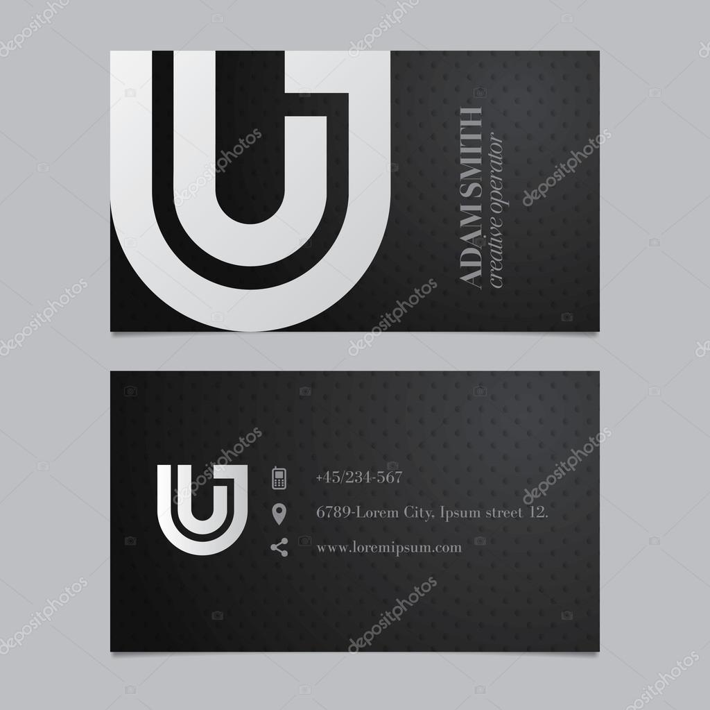 Elegant vector graphic business card with alphabet symbol, letter U