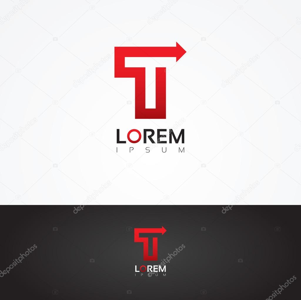 Vector graphic arrow themed alphabet symbol for your company. Letter T