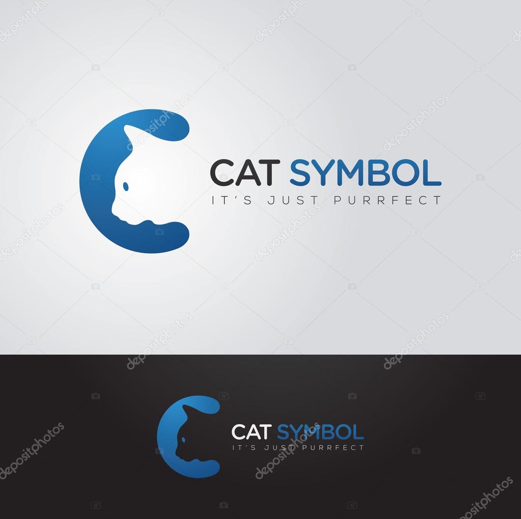 Simple and clever vector graphic Cat and C letter symbol with sample text