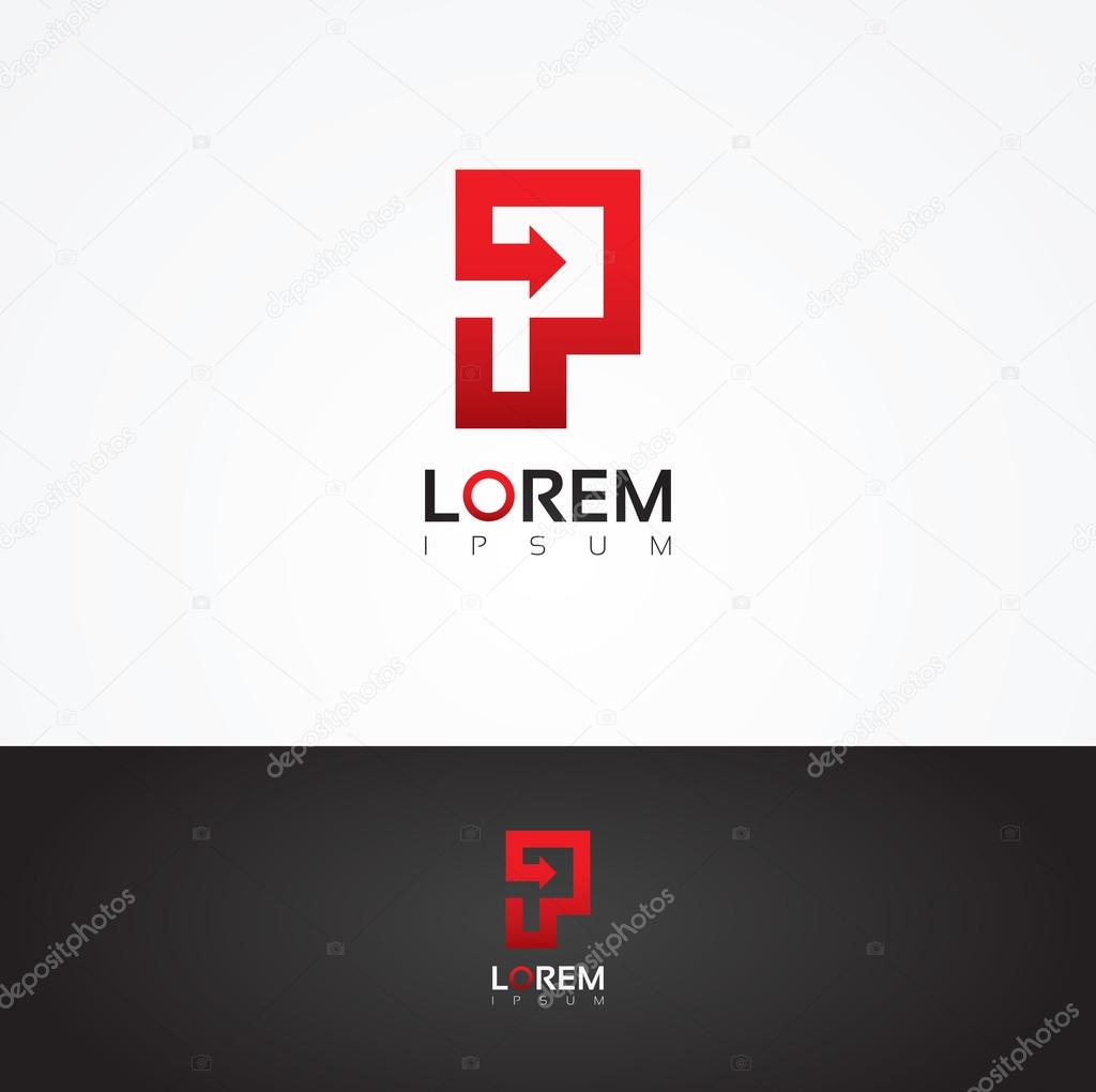 Vector graphic arrow themed alphabet symbol for your company. Letter P